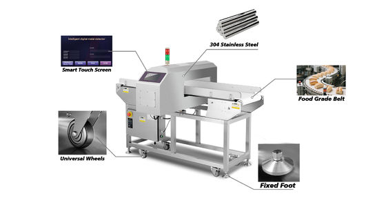ระยะการตรวจจับของ 10g 5000g เครื่องตรวจจับโลหะอาหาร 1200mm X 800mm X 1200mm
